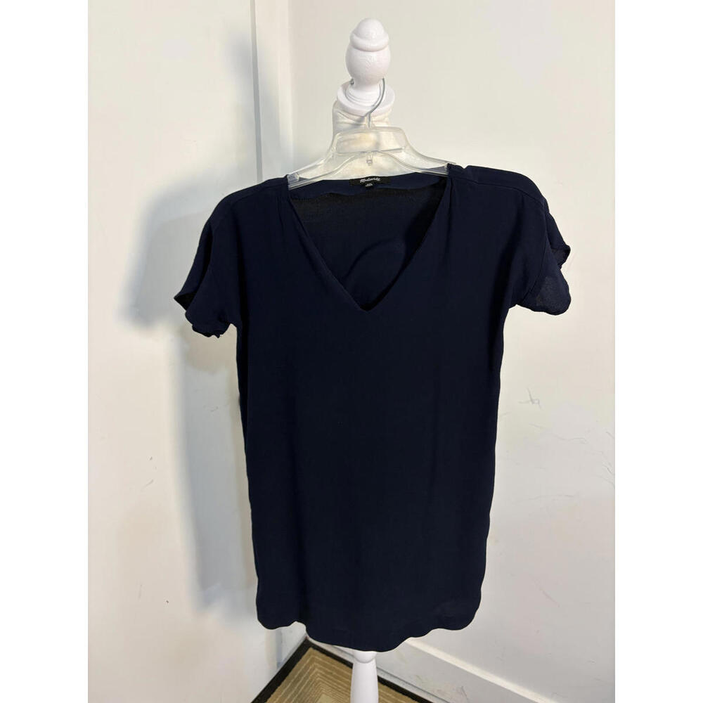 Madewell Navy Blue V-Neck Short Sleeve Mini Dress Sheer XXS